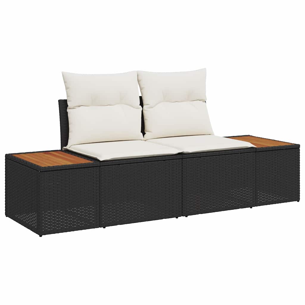 Garten-Sofa-Set mit Kissen 3 pcs Schwarz und Creme Poly Rattan